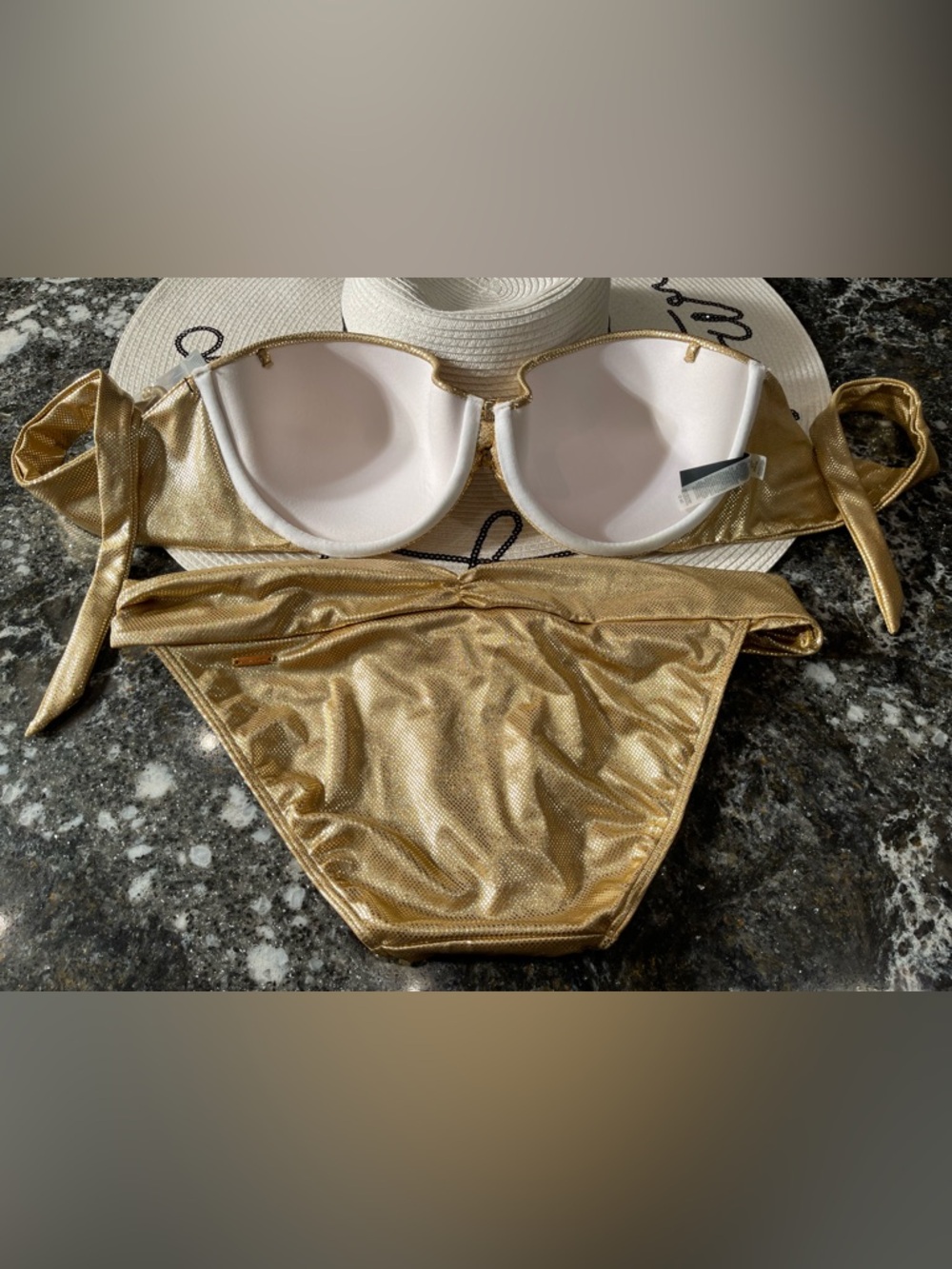 NWT Victoria Secrets bikini push-up bandeau gorgeous gold 36D/M - Picture 11 of 16